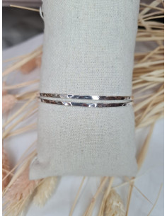 Bracelet Jonc Ouvert Argent Double et Martelé