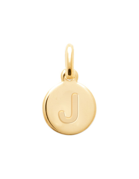 Pendentif Initiale en Médaille Ronde Plaqué Or - J