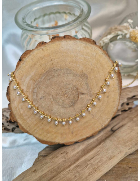 Collier Acier Inoxydable Pampilles Perles Mode - Olga