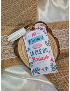 Cadeau Marraine Porte Clés Fantaisie avec Pompon