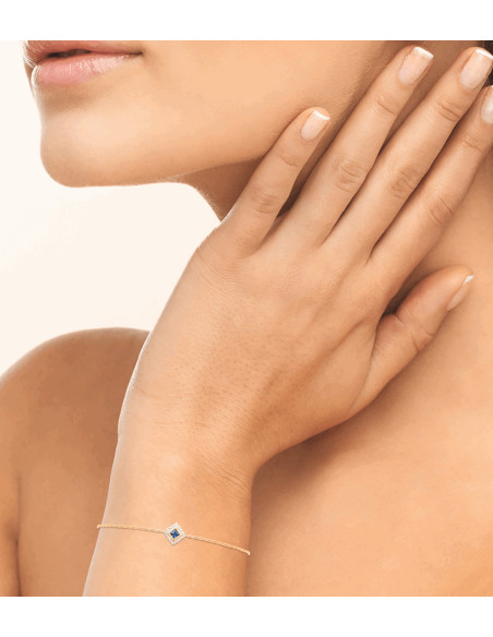 Bracelet Fin Plaqué Or Femme Losange Bleu - Eliane