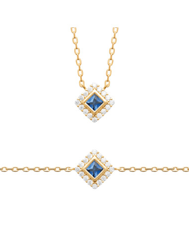 Collier Fin Plaqué Or Femme Losange Bleu - Eliane