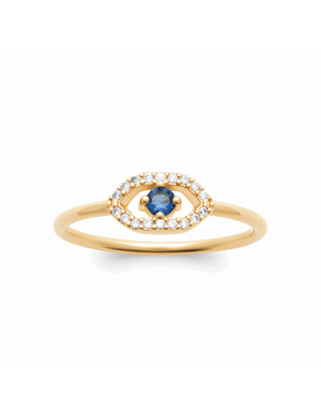 Bague Fine Femme Plaqué Or Œil Bleu - Eliane