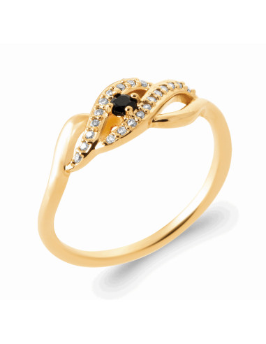 Bague Plaqué Or Femme Pierre Noire - Simone