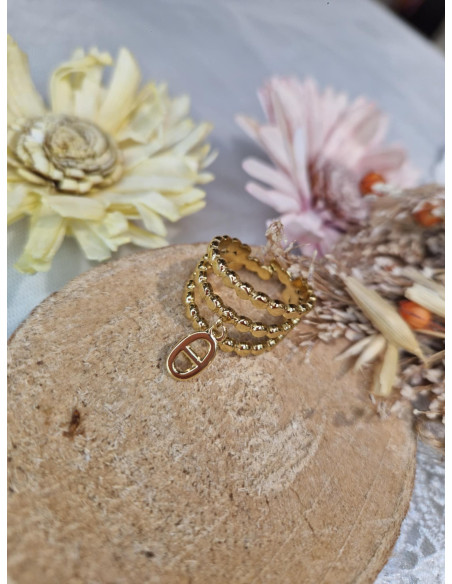 Bague Multi Rangs Acier Inoxydable Doré Femme - Constance